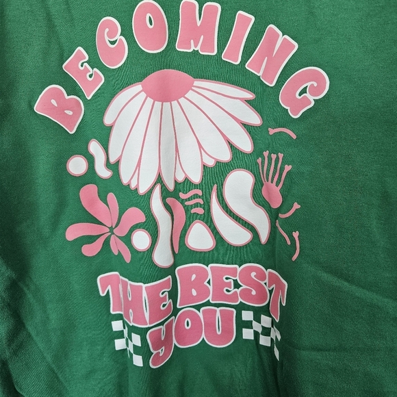 Tia Bee Women's Small Oversized Green Becoming Pullover Sweatshirt Pink Flower - Picture 6 of 6